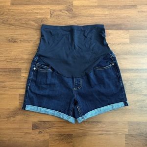 Maternity dark wash denim shorts